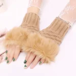 Women Gloves Plush Faux Knitting Wool Keep Warm Fashion Short Mitten Fingerless Girl Half Finger Winter Warm Glove