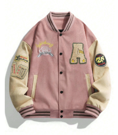 Unisex Baseball Uniform Jacket, Loose Fit Embroidered Casual Bomber Coat, Fashion