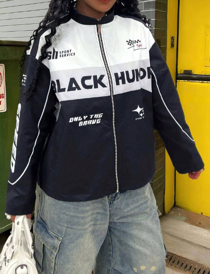 Rovax Color Block Loose Fit Stand Collar Long Sleeve Jacket