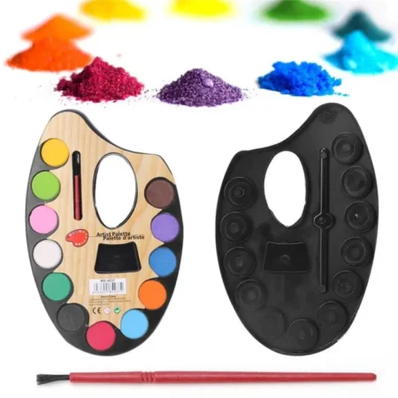 Water Color 12 Color Palette Paints Set Hand Wall With Painting Brush