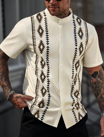 CasualCool Men's Graphic Print Single-Breasted Casual Short Sleeve Shirt Men Fashion Shirts Men Clothes Men Shirts