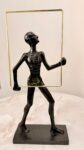 Abstract Metal Thinker Statue with Gold Frame - Modern Human Figurine for Home Office Decor, Minimalist Industrial Art Sculpture, Creative Desktop Ornament