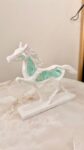 White Horse Statue with Emerald Green Crystals - Modern Horse Sculpture for Home Decor, Crystal Embedded Stallion Figurine