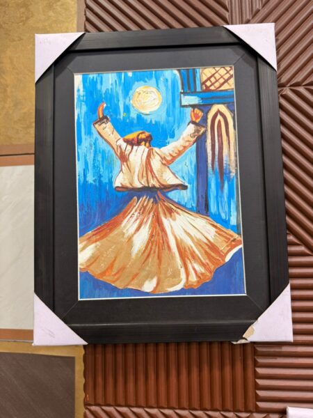 Qalander Mystic Moonlit Sufi Dervish Painting - Modern Impressionist Spiritual Wall Art - Framed Rumi Whirling Dance Canvas Art