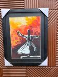 Qalandar Framed Whirling Dervish Art Print - Vibrant Orange and Red Abstract Sufi Dance Painting - Contemporary Islamic Mystic Wall Decor for Living Room