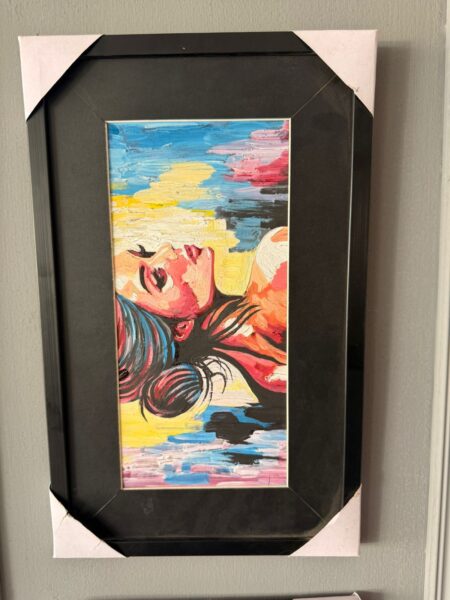 Colorful Abstract Woman Portrait Painting - Modern Impressionist Female Face Canvas Art - Vibrant Textured Wall Art with Sleek Black Frame
