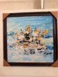 Abstract Ocean Wave Acrylic Painting - Textured Blue and Gold Canvas Wall Art - Modern Heavy Impasto Marine Coastal Artwork with Dark Brown Frame