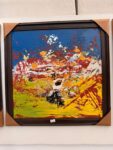 Vibrant Abstract Landscape Acrylic Painting - Textured Blue and Yellow Canvas Art - Modern Heavy Impasto Nature Floral Artwork with Dark Wood Frame